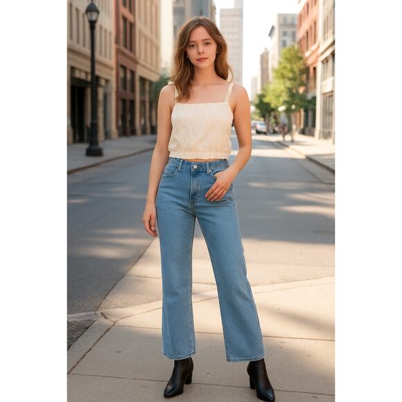 Levis Womens 26 Light Wash Ribcage Wide Leg Jeans High Rise Denim Vintage K34-14 - Picture 1 of 8